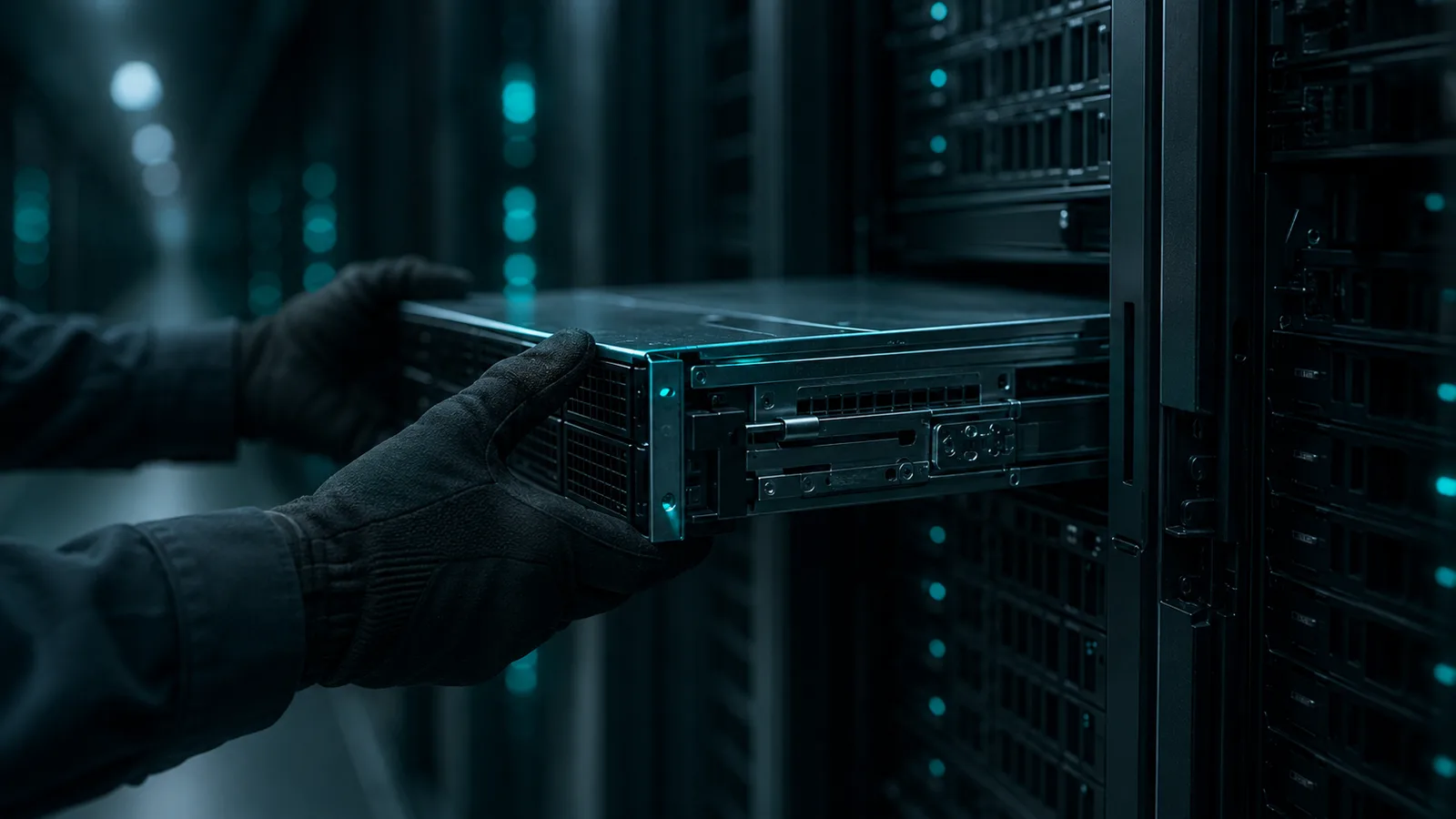 Manos Con Guantes Instalando Un Servidor Nuevo En Un Rack Durante La Implementación